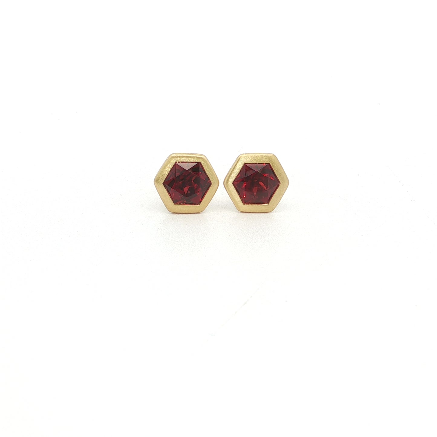 Rose Malaya Garnet Hexagon Bezel Earring 1.10ct 18K Yellow Gold (3)
