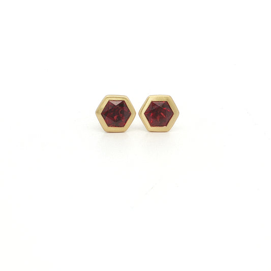Rose Malaya Garnet Hexagon Bezel Earring 1.10ct 18K Yellow Gold (3)