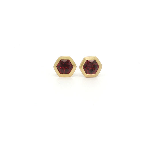 Rose Malaya Garnet Hexagon Bezel Earring 1.12ct 18K Yellow Gold (2)