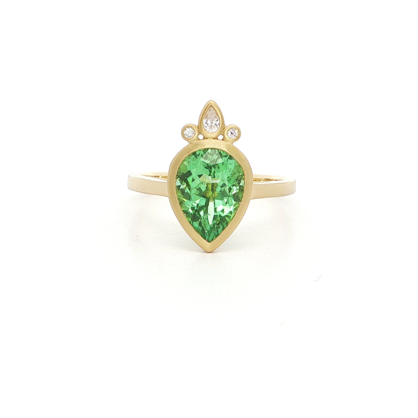 Mint Tourmaline Pear Shape Bezel with Diamonds Ring 2.50/0.06ct 18K Yellow Gold Size 7