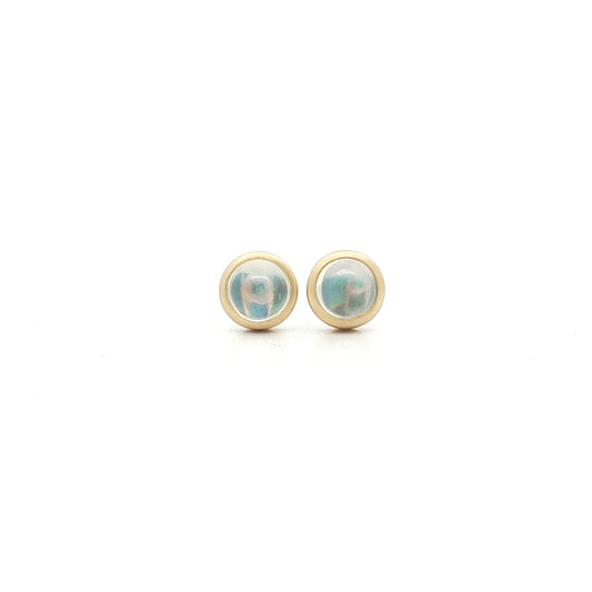 Moonstone Round Bezel Earring 1.23ct 18K Yellow Gold