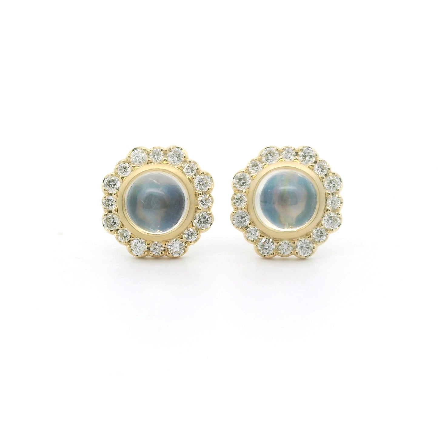 Moonstone Round Halo Earring 1.24/0.28ct 18K Yellow Gold