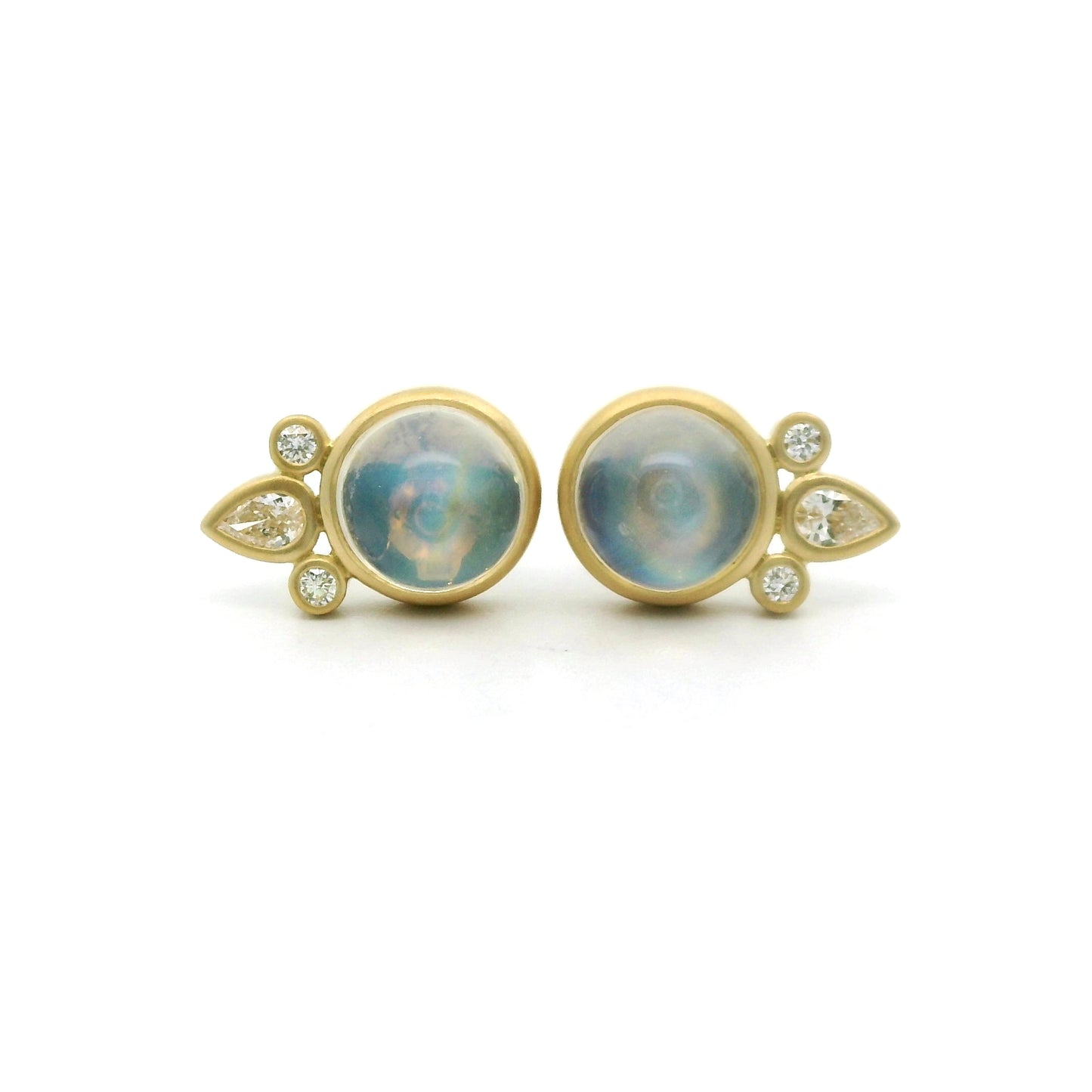 Moonstone Round Bezel with Diamonds Earring 2.27/0.14ct 18K Yellow Gold