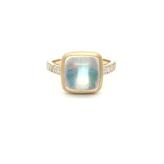 Moonstone Cushion Skinny Stack Ring 4.56/0.30ct 18K Yellow Gold Size 7