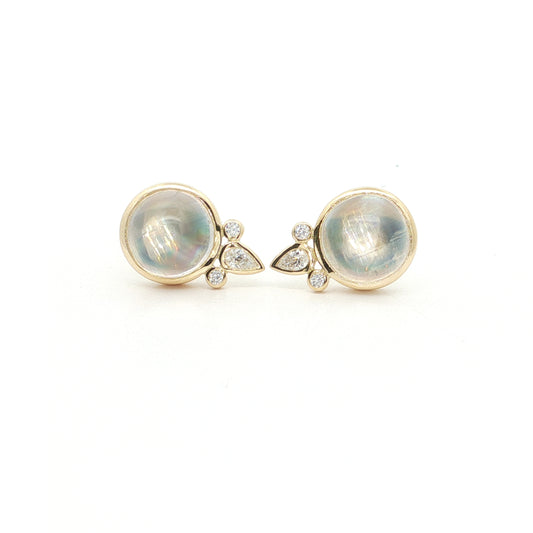 Moonstone Round Bezel with Diamonds Earring 3.87/0.13ct 18K Yellow Gold