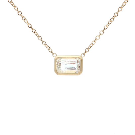 Moonstone Emerald Cut Bezel Necklace 1.74ct 18K Yellow Gold
