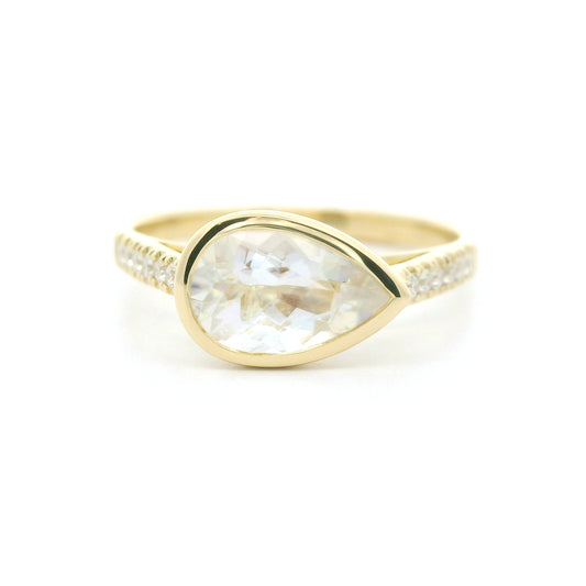 Moonstone Pear Shape Skinny Stack Ring 1.00/0.12ct 18K Yellow Gold Size 7