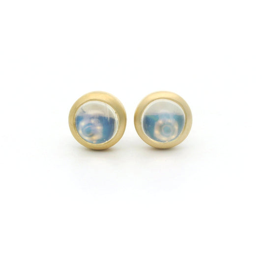Moonstone Round Bezel Earring 1.03ct 18K Yellow Gold