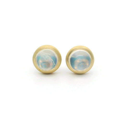 Moonstone Round Bezel Earring 1.31ct 18K Yellow Gold
