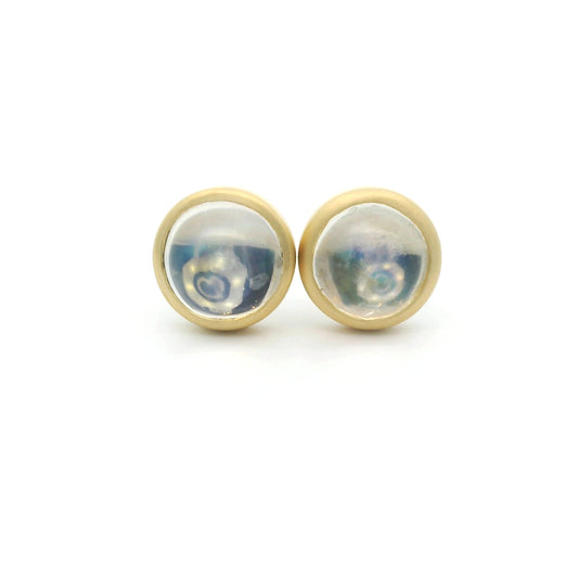 Moonstone Round Bezel Earring 1.56ct 18K Yellow Gold