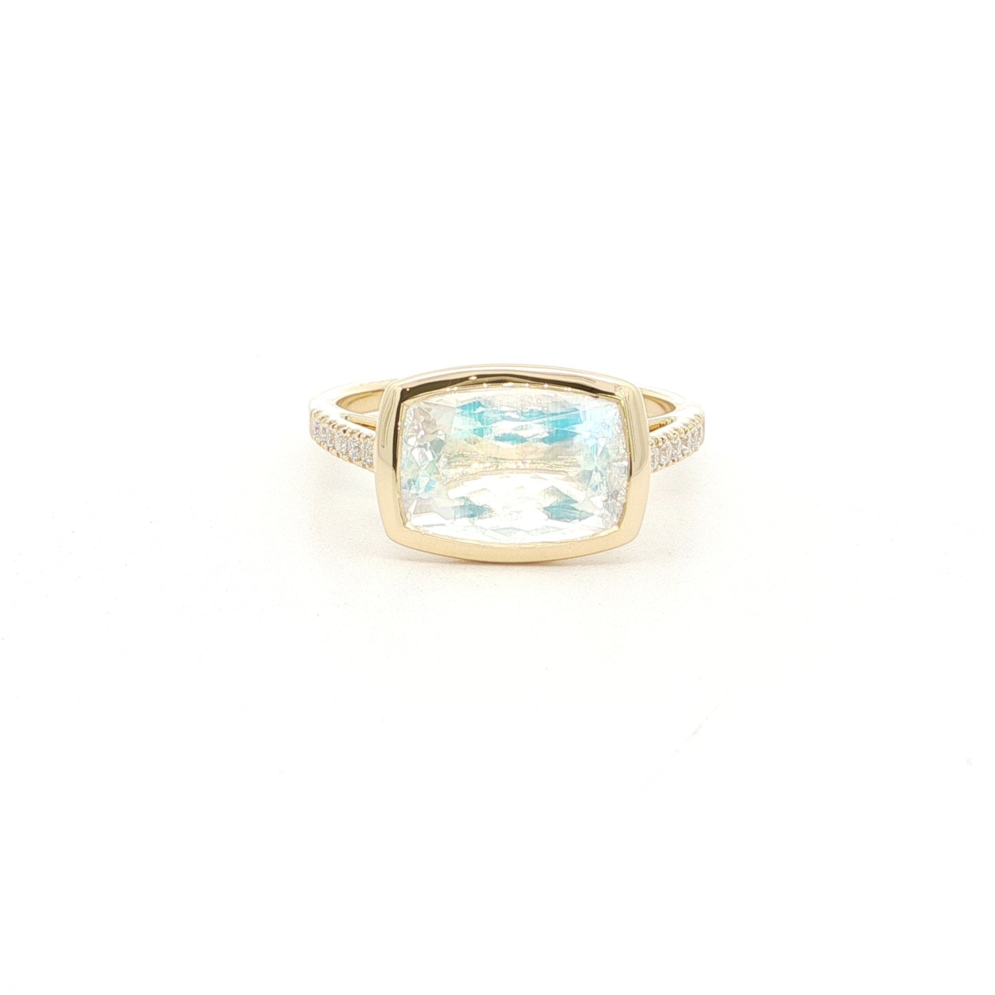 Moonstone Cushion Skinny Stack Ring 3.26/0.12ct 18K Yellow Gold Size 7