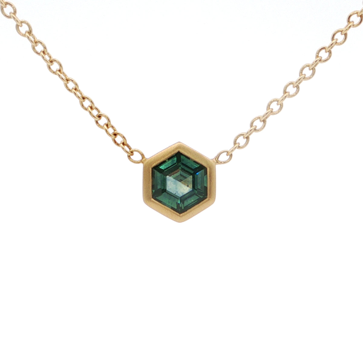 Montana Sapphire Hexagon Bezel Necklace 0.95ct 18K Yellow Gold