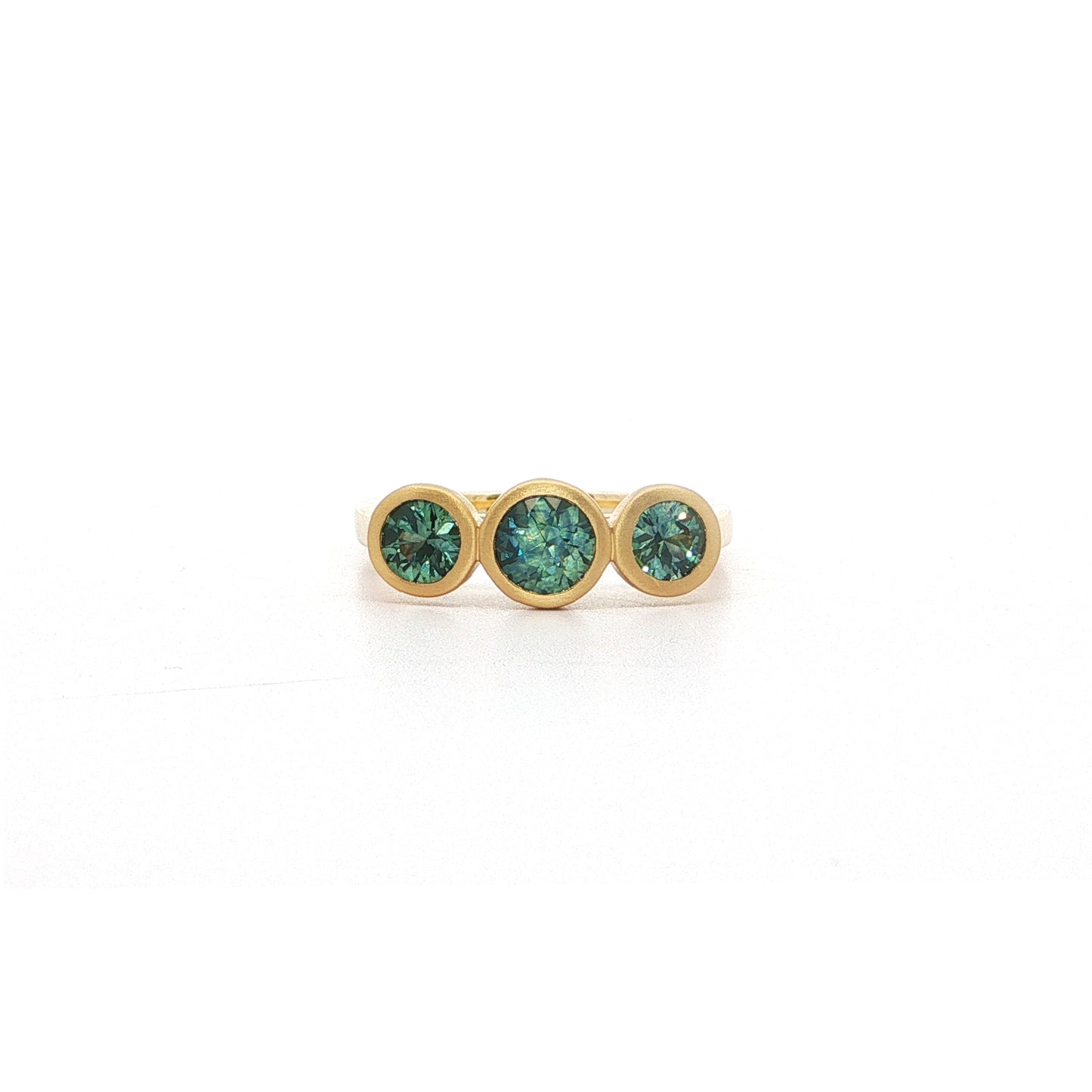 Montana Sapphire Round 3 Stone Ring 1.09ct 18K Yellow Gold Size 7