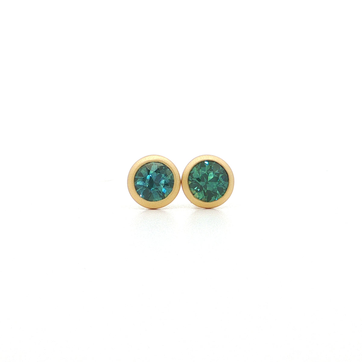 Montana Sapphire Round Bezel Earring 1.15ct 18K Yellow Gold