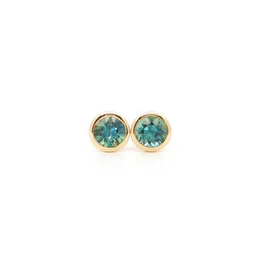 Montana Sapphire Round Bezel Earring 1.29ct 18K Yellow Gold
