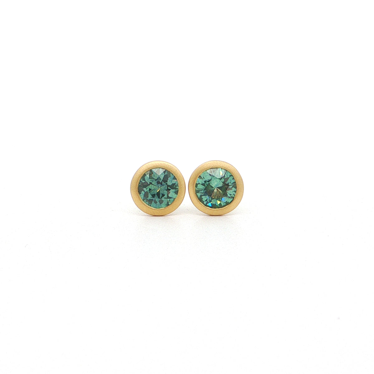 Montana Sapphire Round Bezel Earring 1.09ct 18K Yellow Gold