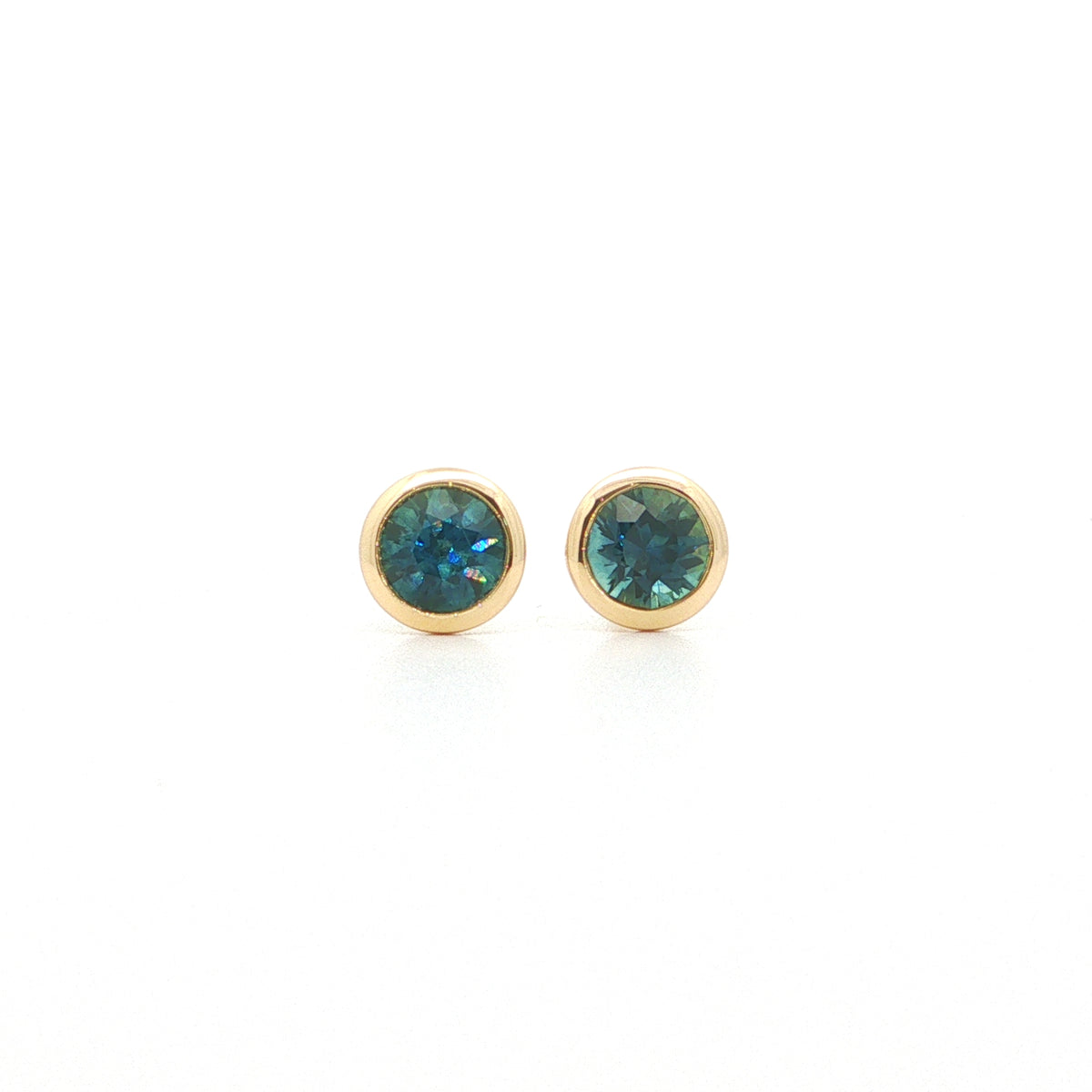 Montana Sapphire Round Bezel Earring 1.30ct 18K Yellow Gold