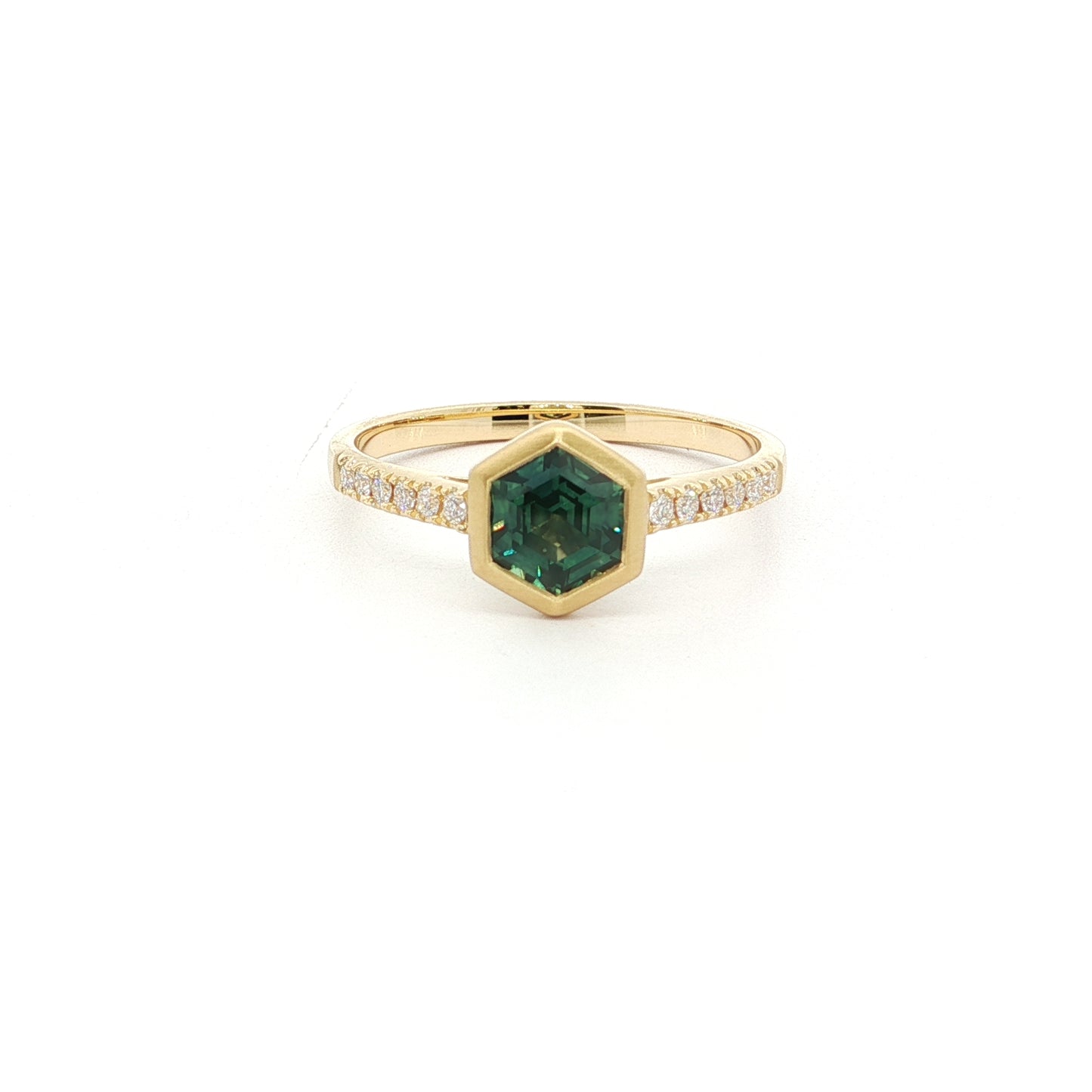 Montana Sapphire Hexagon Skinny Stack Ring 0.96/0.12ct 18K Yellow Gold Size 7