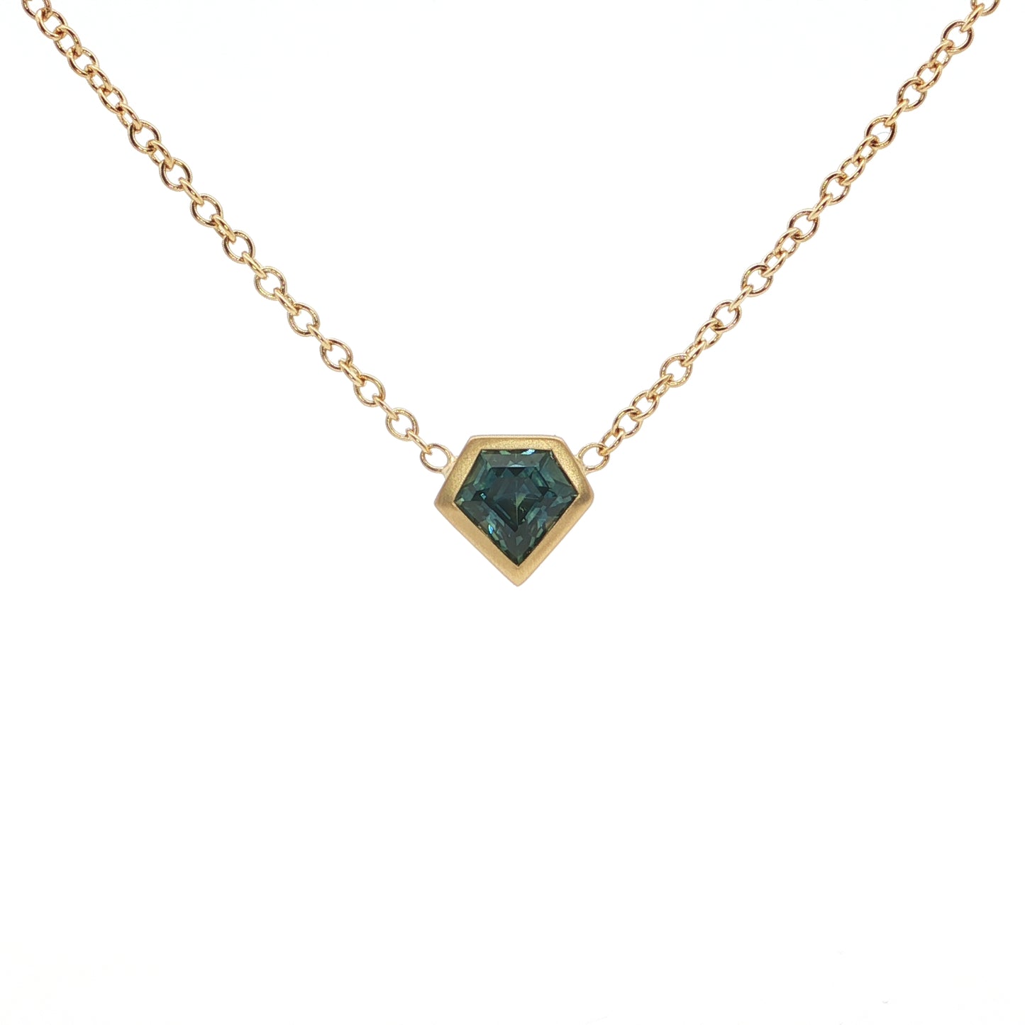 Montana Sapphire Fancy Cut Bezel Necklace 0.90ct 18K Yellow Gold