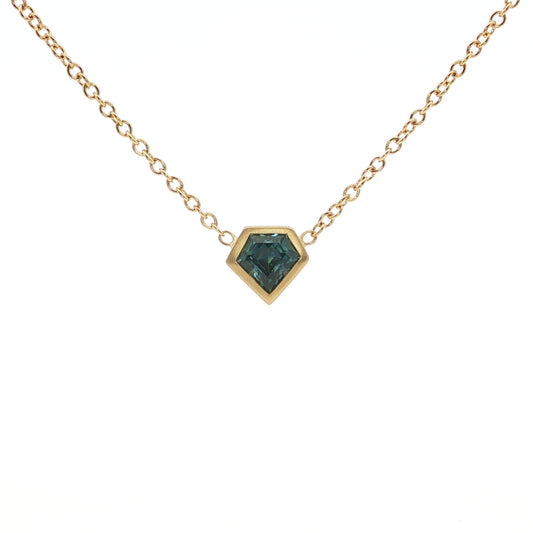 Montana Sapphire Fancy Cut Bezel Necklace 0.90ct 18K Yellow Gold
