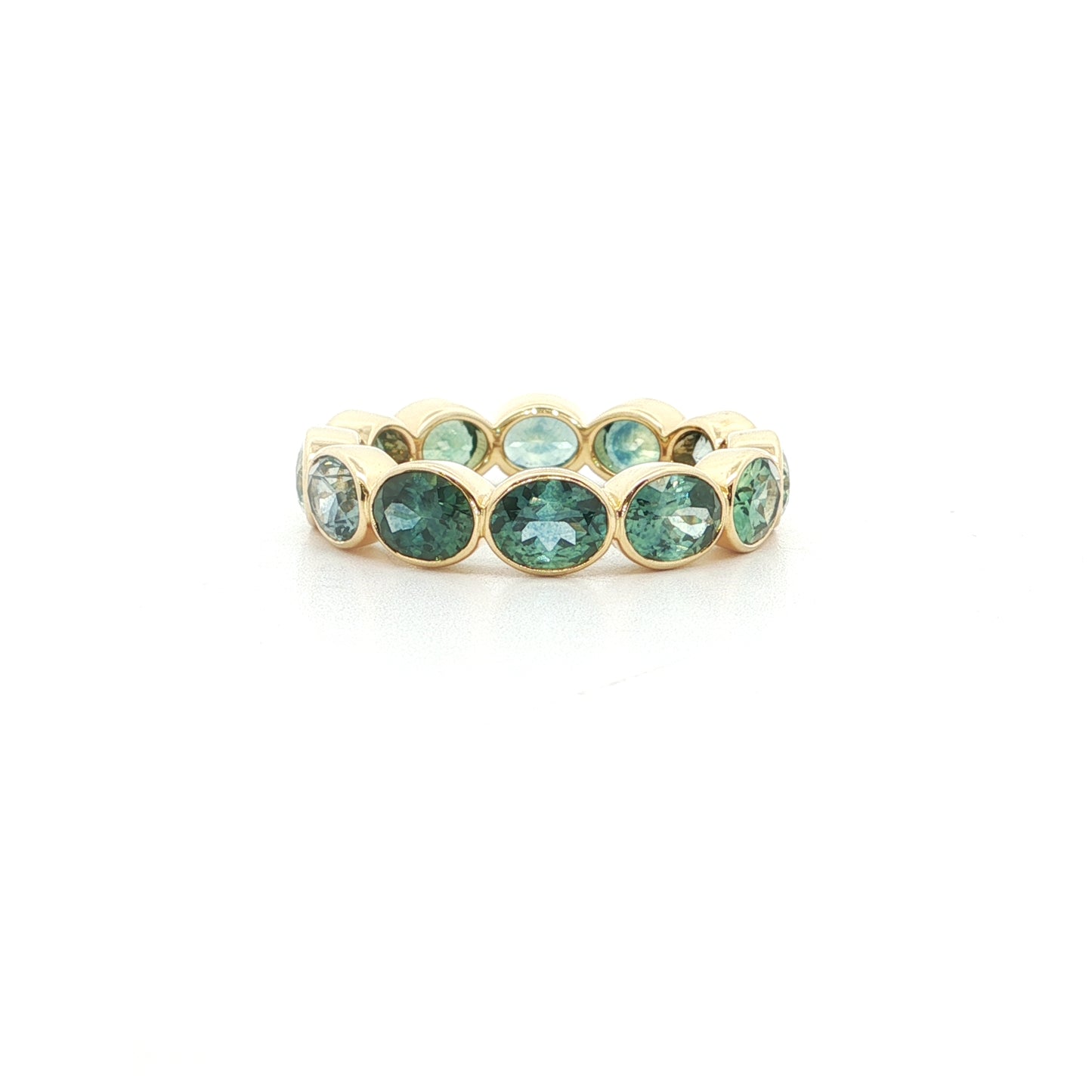 Montana Sapphire Oval Eternity Band Ring 5.41ct 18K Yellow Gold Size 6.5