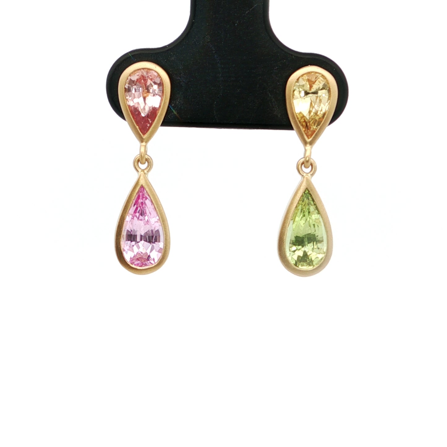 Sapphire Pear Shape Bezel Earring 2.57ct 18K Yellow Gold