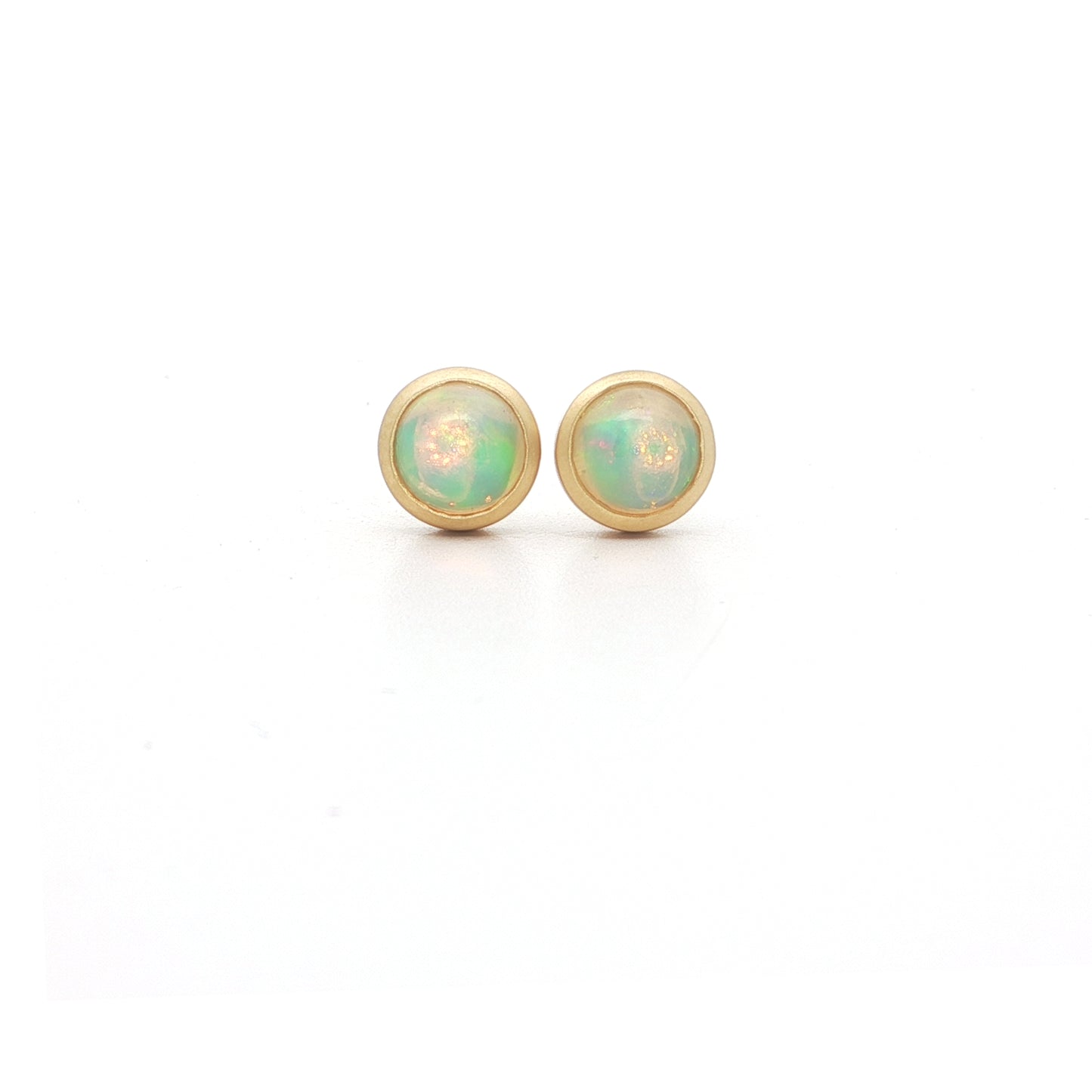 Ethiopian Opal Round Bezel Earring 1.09ct 18K Yellow Gold