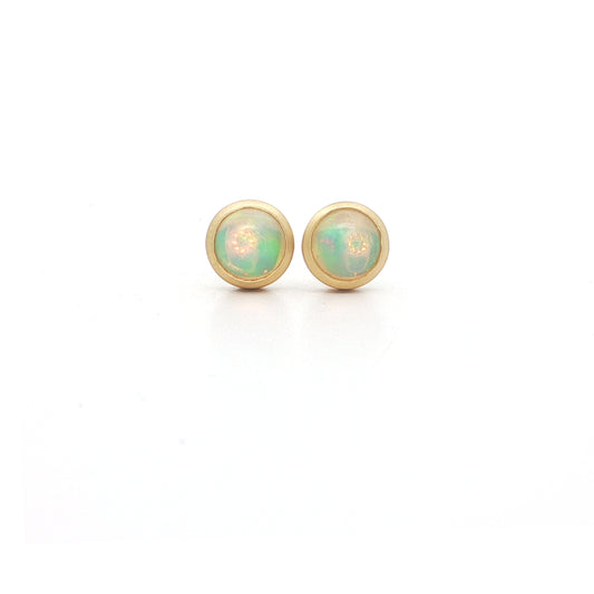 Ethiopian Opal Round Bezel Earring 1.09ct 18K Yellow Gold