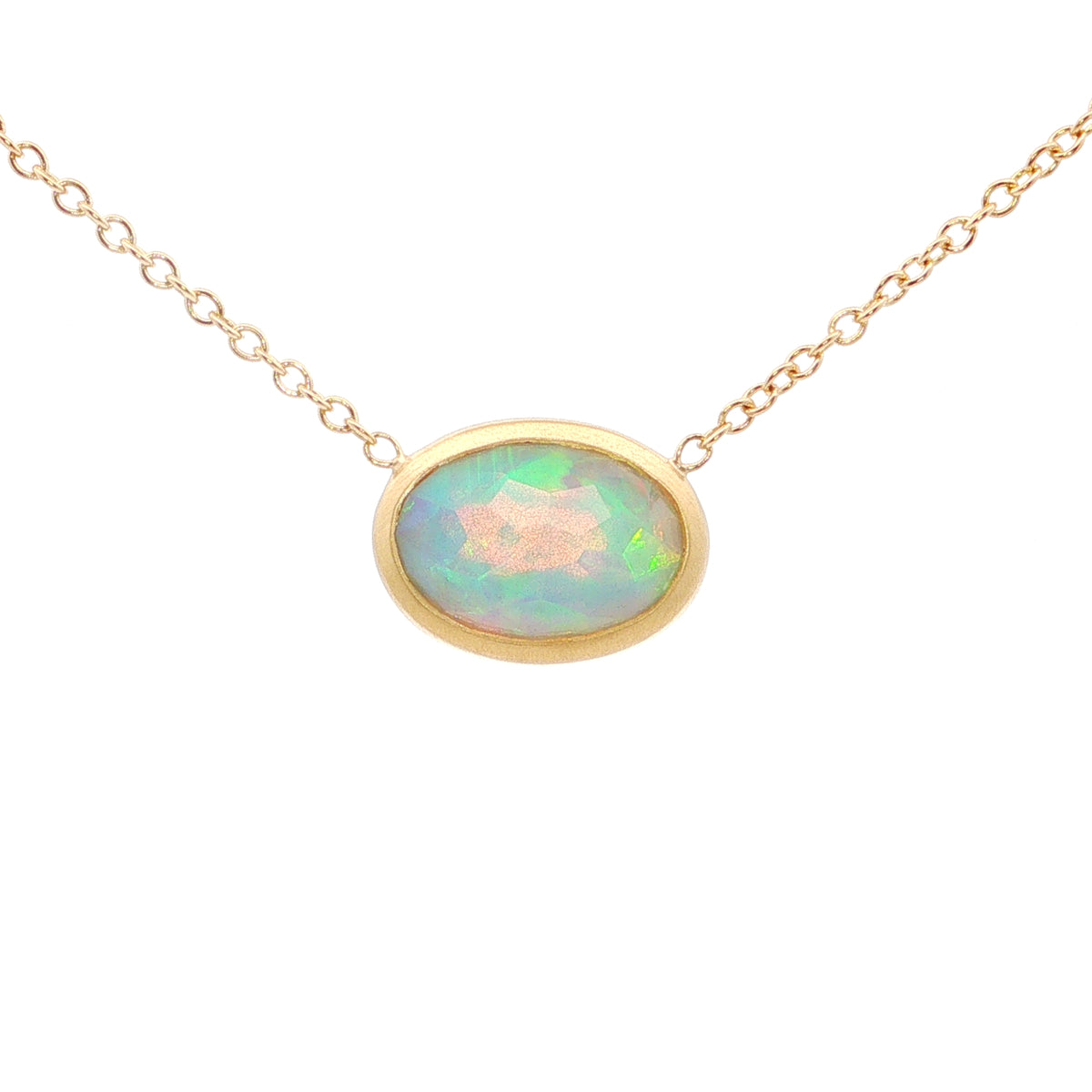 Ethiopian Opal Oval Bezel Necklace 2.30ct 18K Yellow Gold/Sterling Silver