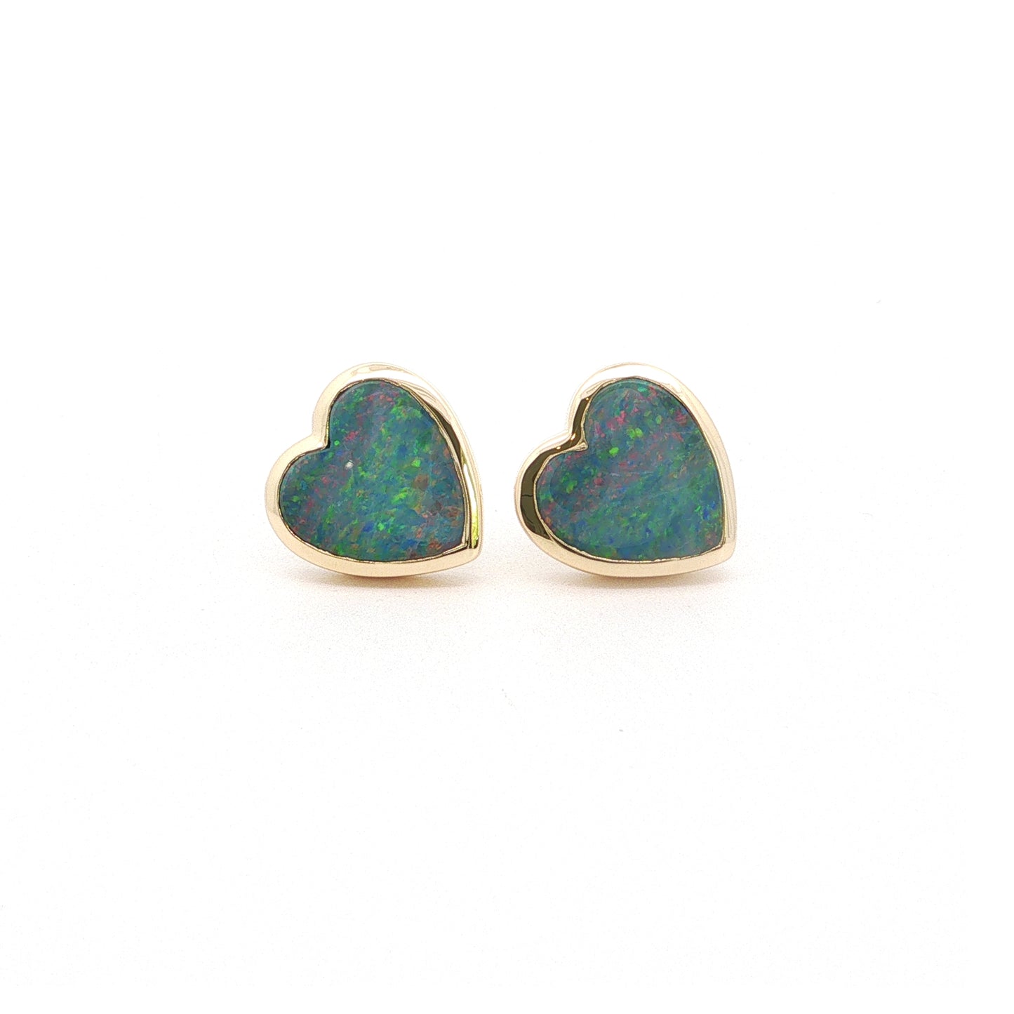 Opal Heart Bezel Earring 4.16ct 18K Yellow Gold