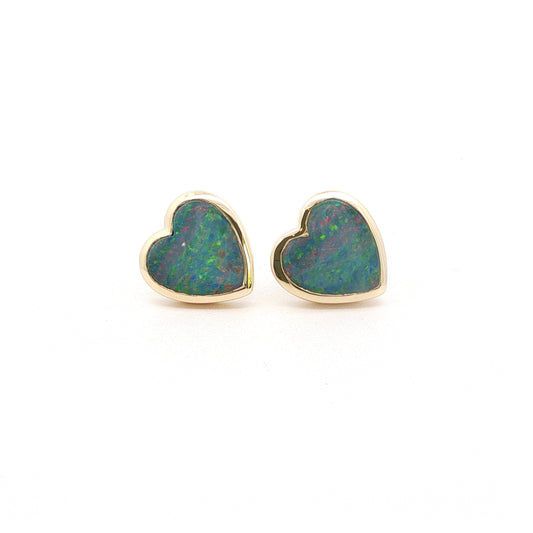 Opal Heart Bezel Earring 4.16ct 18K Yellow Gold