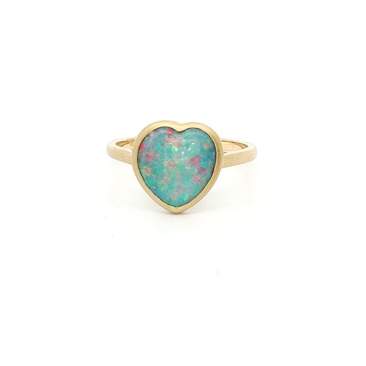 Opal Heart Bezel Ring 2.03ct 18K Yellow Gold Size 7