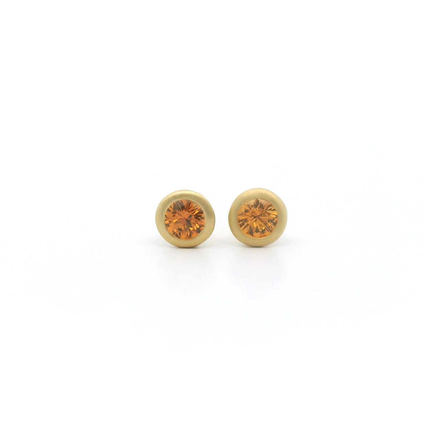 Orange Sapphire Round Bezel Earring 0.40ct 18K Yellow Gold