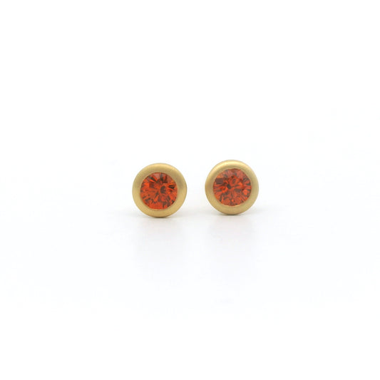 Orange Sapphire Round Bezel Earring 0.40ct 18K Yellow Gold (2)