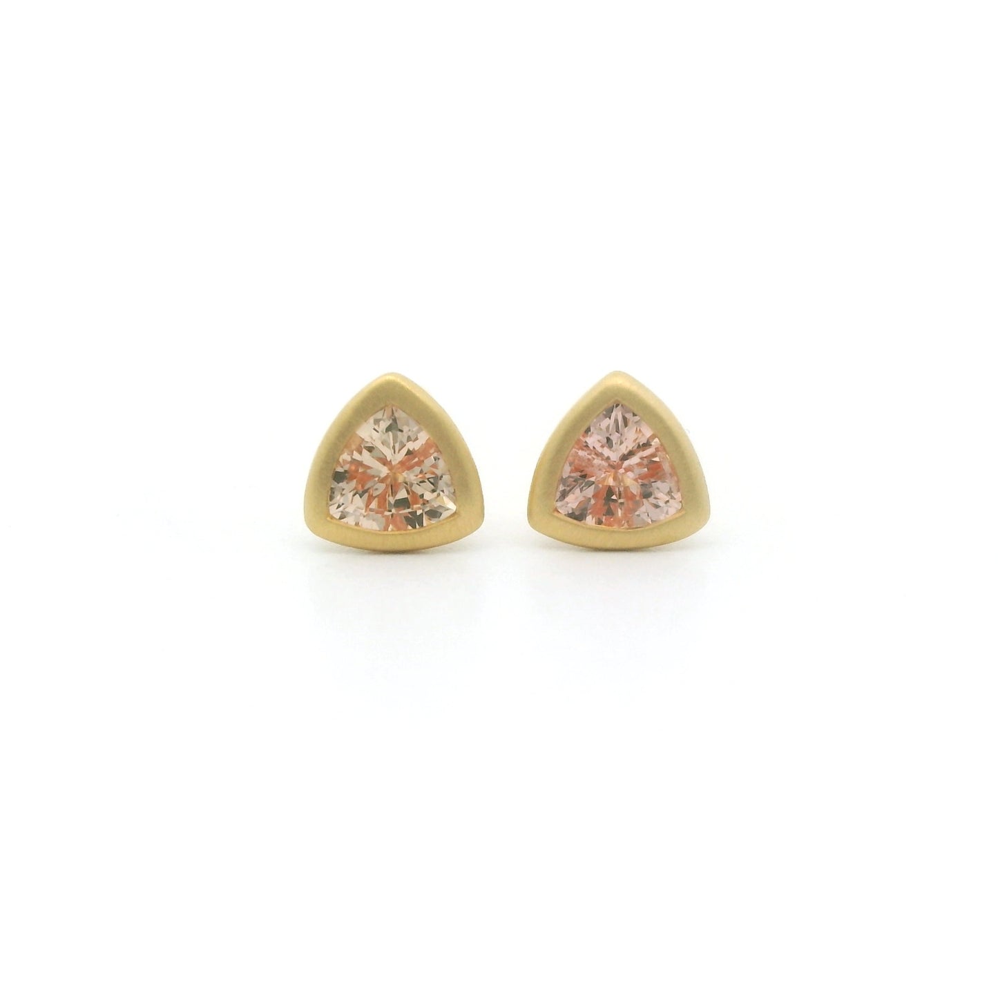 Peach Sapphire Trillion Bezel Earring 0.38ct 18K Yellow Gold