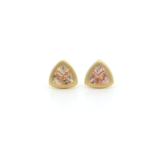 Peach Sapphire Trillion Bezel Earring 0.38ct 18K Yellow Gold