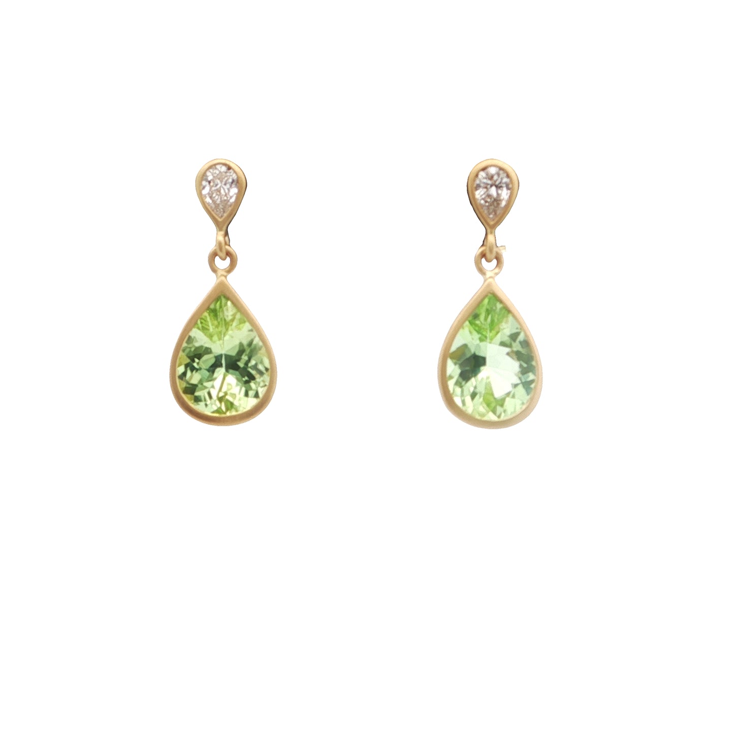 Peridot/Diamond Pear Shape Bezel Earring 1.72/0.15ct 18K Yellow Gold