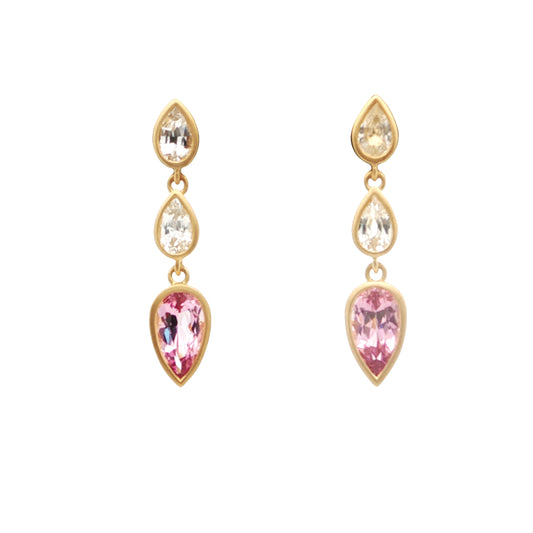Pink Spinel/Diamond Pear Shape Bezel Earring 1.43/1.00ct 18K Yellow Gold
