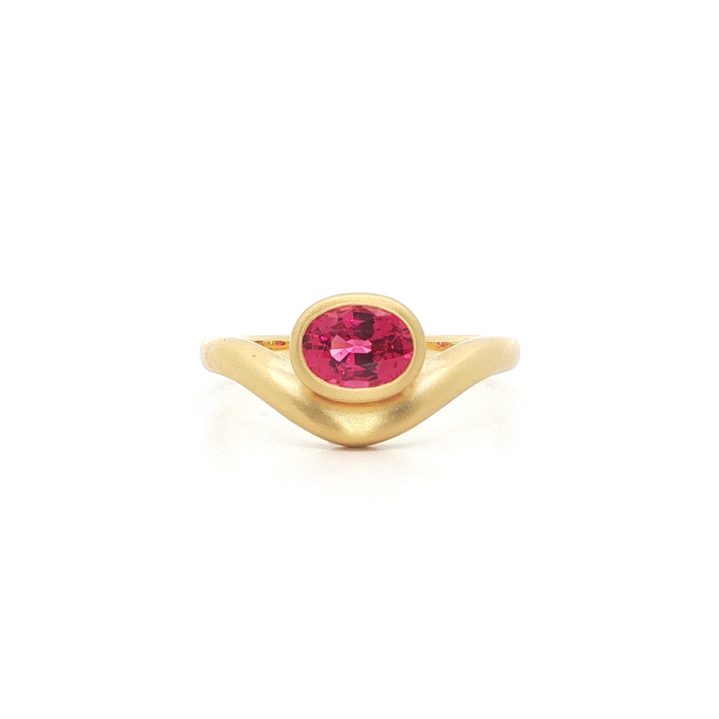 Pink Spinel Oval Swoop Ring 0.80ct 18K Yellow Gold Size 7