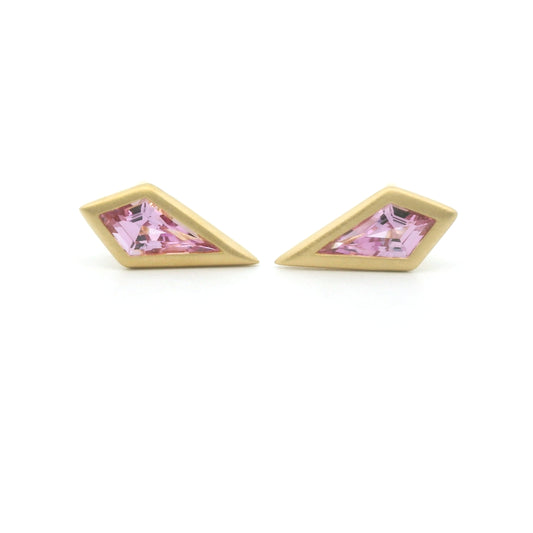 Pink Sapphire Kite Bezel Earring 0.37ct 18K Yellow Gold