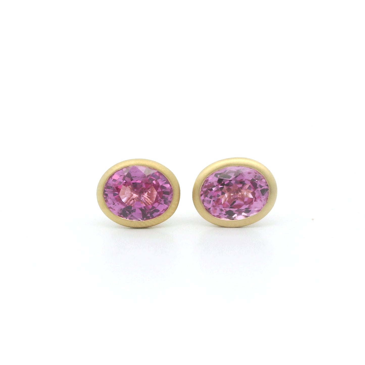 Pink Sapphire Oval Bezel Earring 2.36ct 18K Yellow Gold