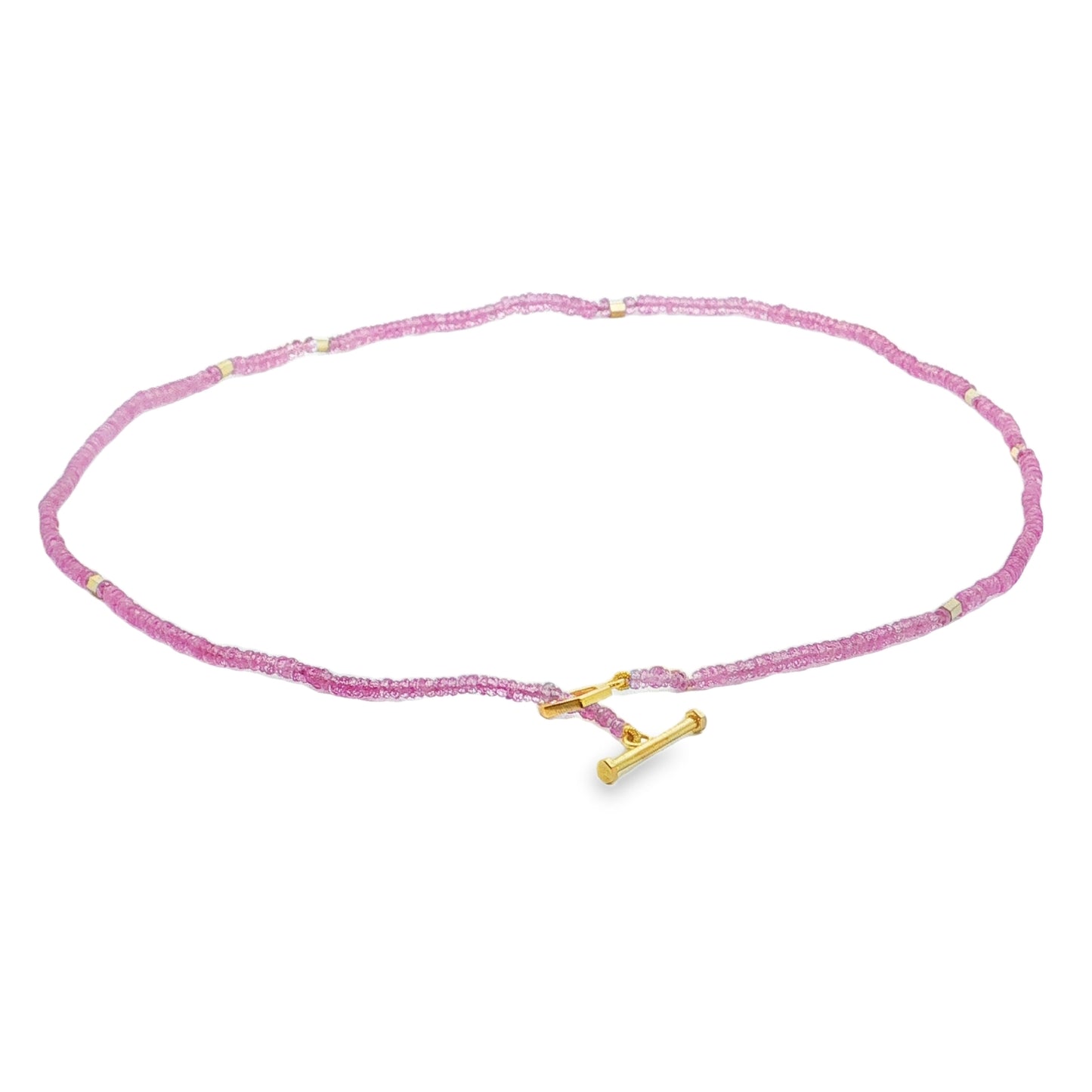 Pink Sapphire Bead Necklace 18K Yellow Gold