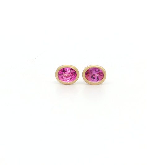 Pink Sapphire Oval Bezel Earring 0.91ct 18K Yellow Gold