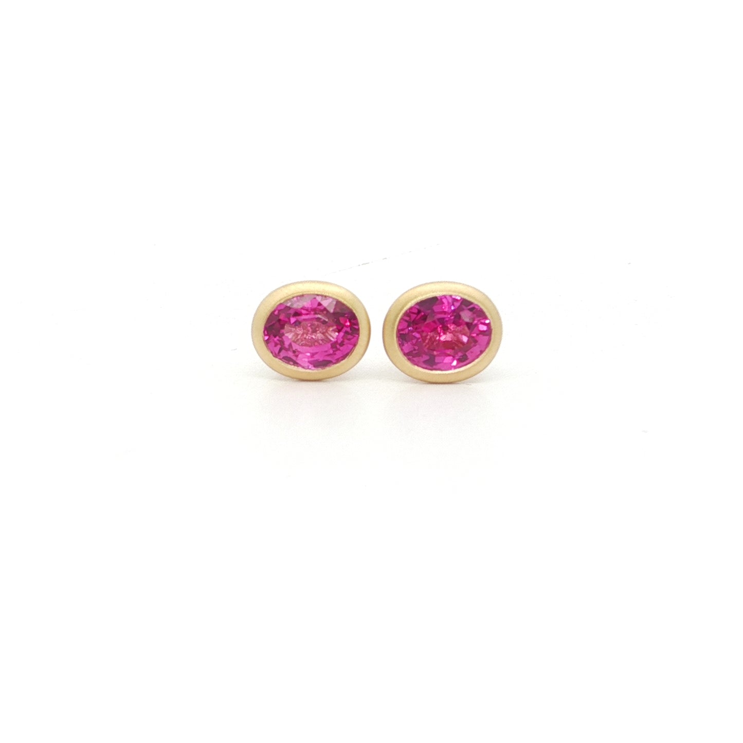 Pink Sapphire Oval Bezel Earring 1.62ct 18K Yellow Gold