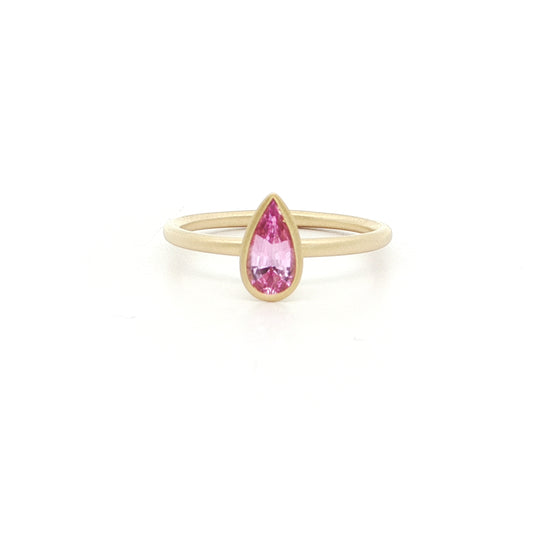 Pink Sapphire Pear Shape Yumdrop Ring 0.56ct 18K Yellow Gold Size 7