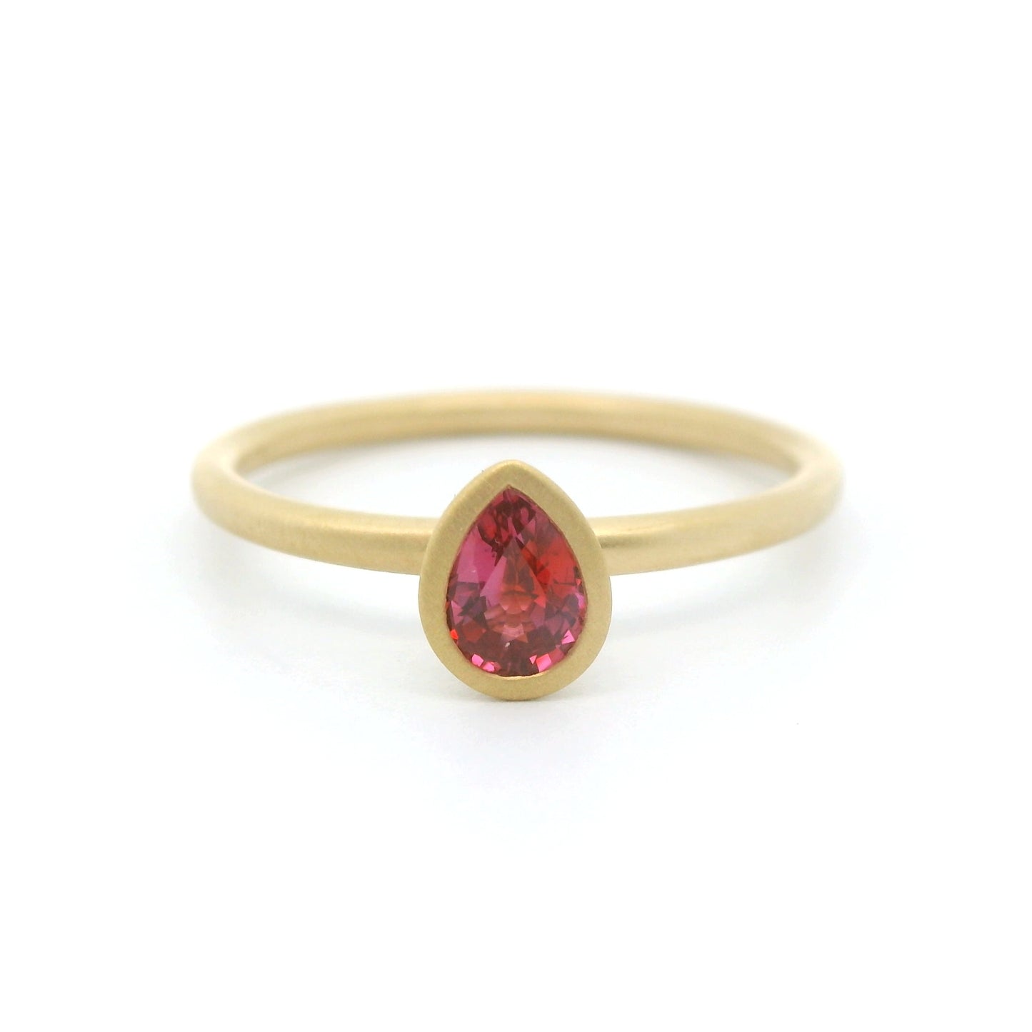Pink Sapphire Pear Shape Yumdrop Ring 0.45ct 18K Yellow Gold Size 7