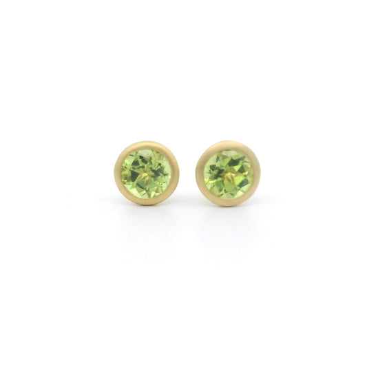 Peridot Round Bezel Earring 1.00ct 18K Yellow Gold