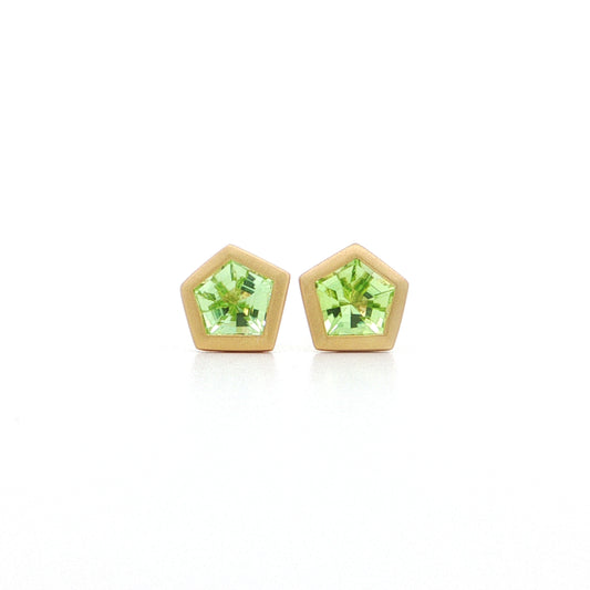 Peridot Fancy Cut Bezel Earring 1.50ct 18K Yellow Gold