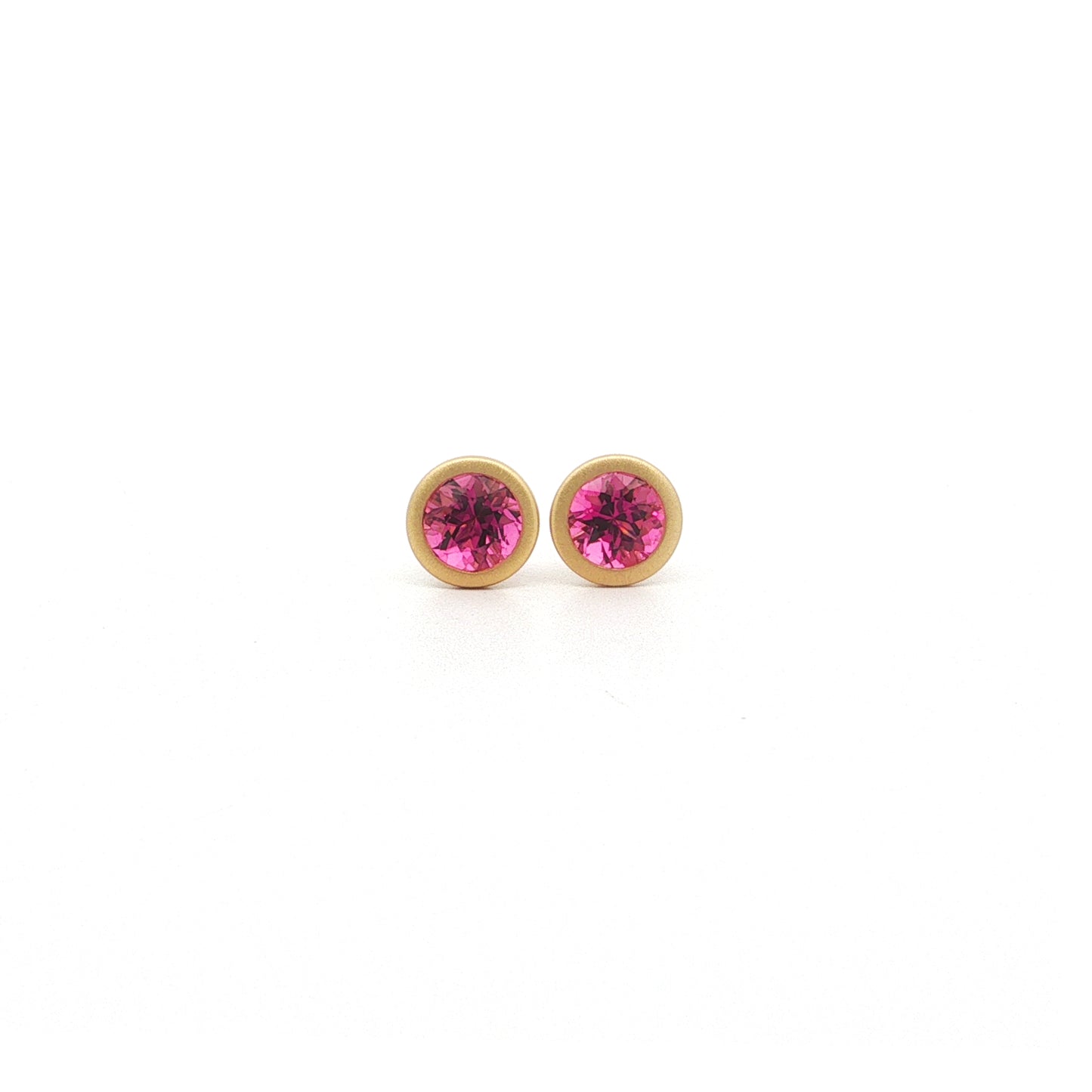 Pink Tourmaline Round Bezel Earring 1.02ct 18K Yellow Gold