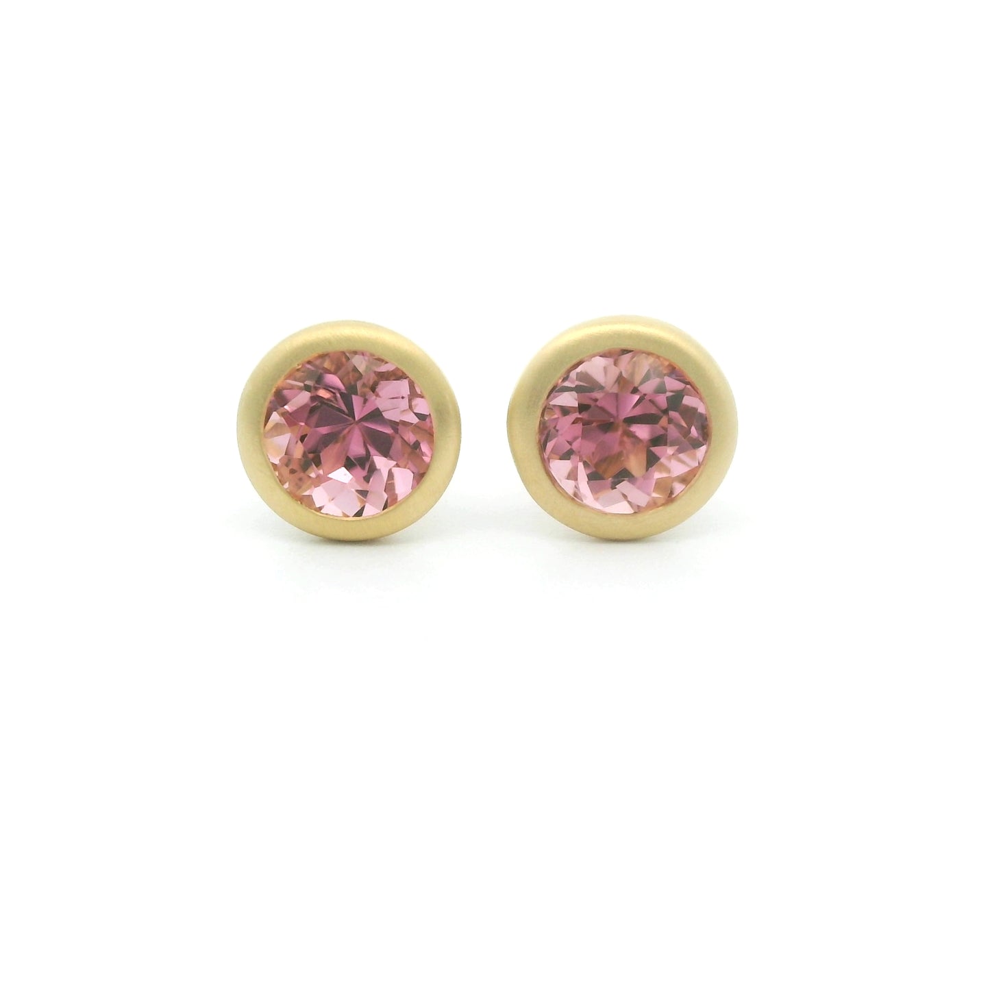 Pink Tourmaline Round Bezel Earring 1.07ct 18K Yellow Gold